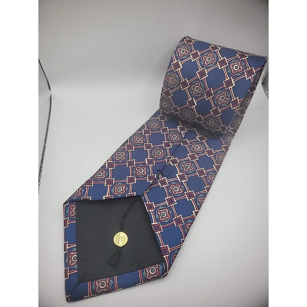 Countess Mara Mens Neck Tie Accesory Blue Red Geometric Shirt Suit
